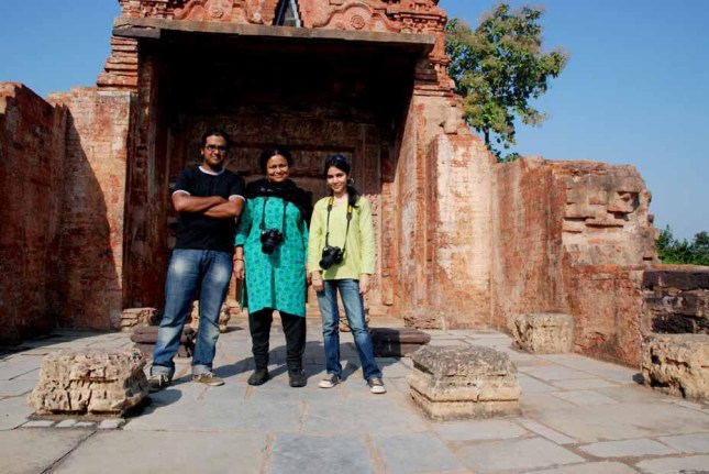 The Eicher Team (L - R) at the Lakshman Temple: Bodhisattva Sen Roy, Swati Mitra, Nidhi Dhingra